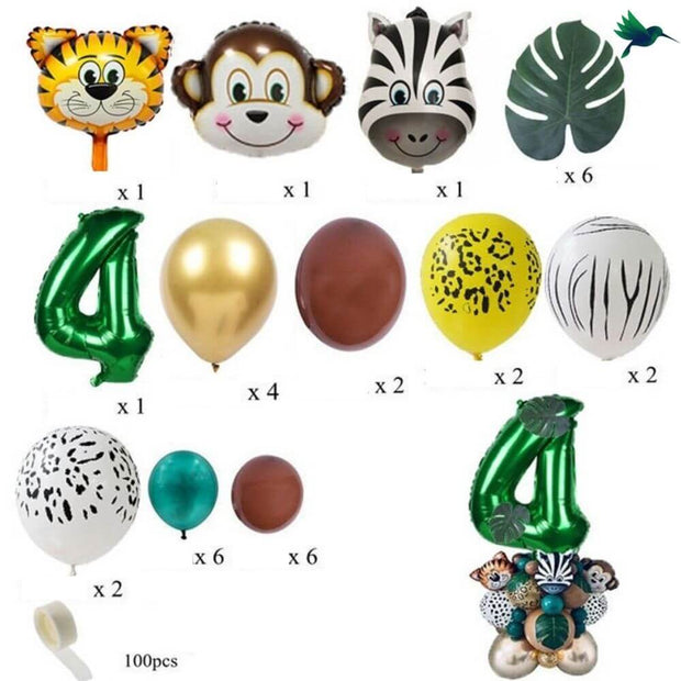 Ballon Anniversaire Chiffre Jungle - Vert - Déco-exotique.fr