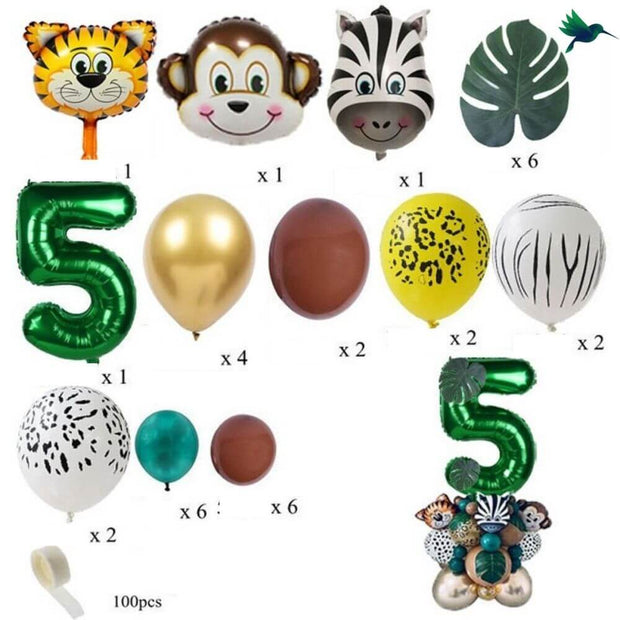 Ballon Anniversaire Chiffre Jungle - Vert - Déco-exotique.fr