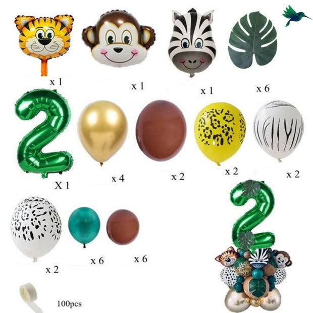 Ballon Anniversaire Chiffre Jungle - Vert - Déco-exotique.fr