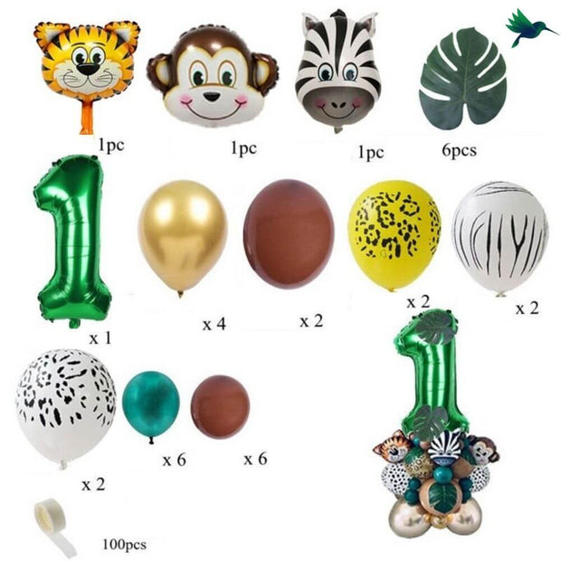 Ballon Anniversaire Chiffre Jungle - Vert - Déco-exotique.fr