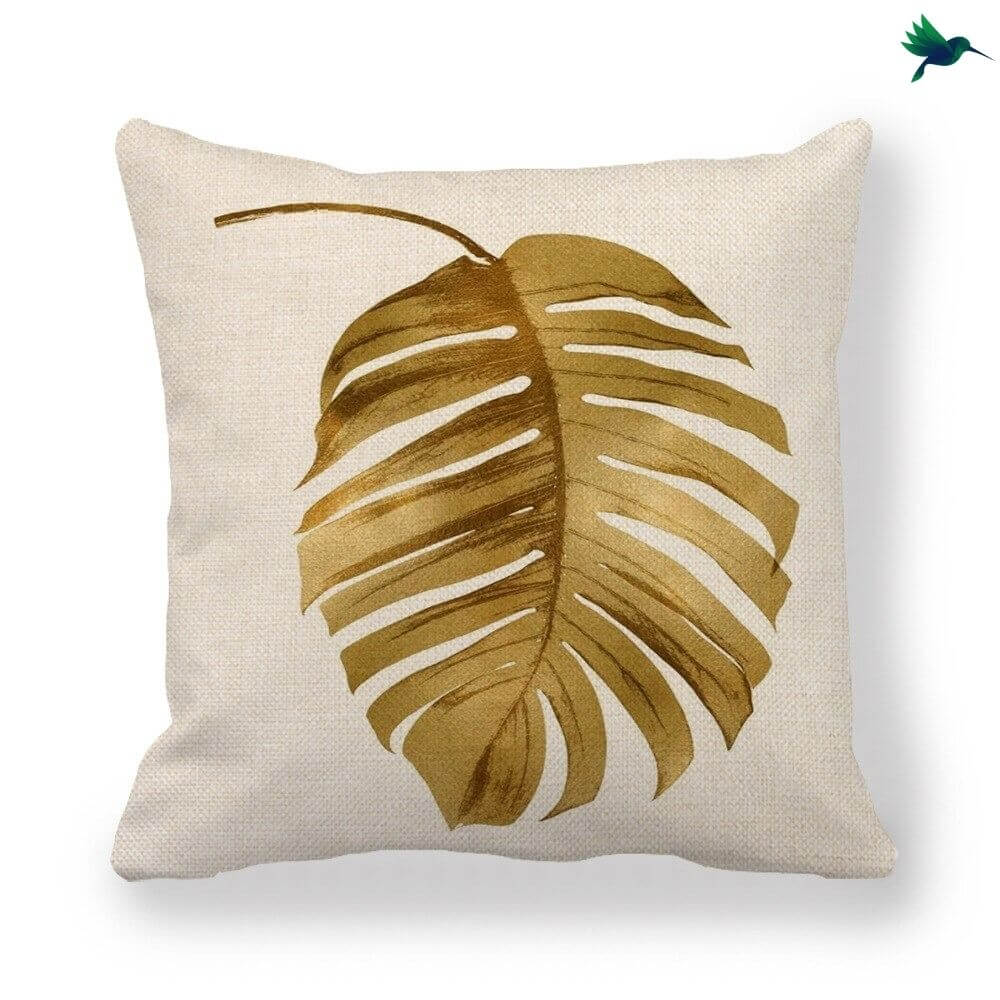 Coussin Feuille Dorée Déco-exotique.fr