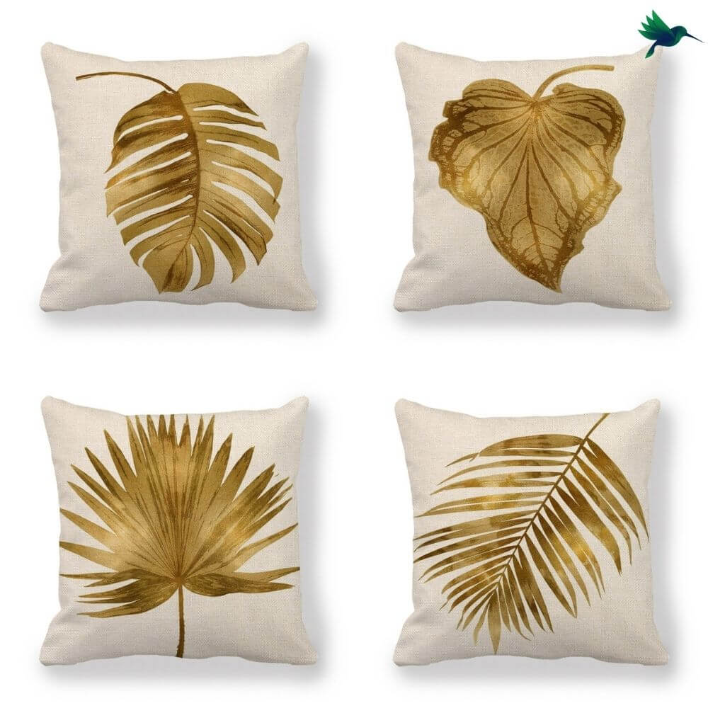 Coussin Feuille Dorée Déco-exotique.fr