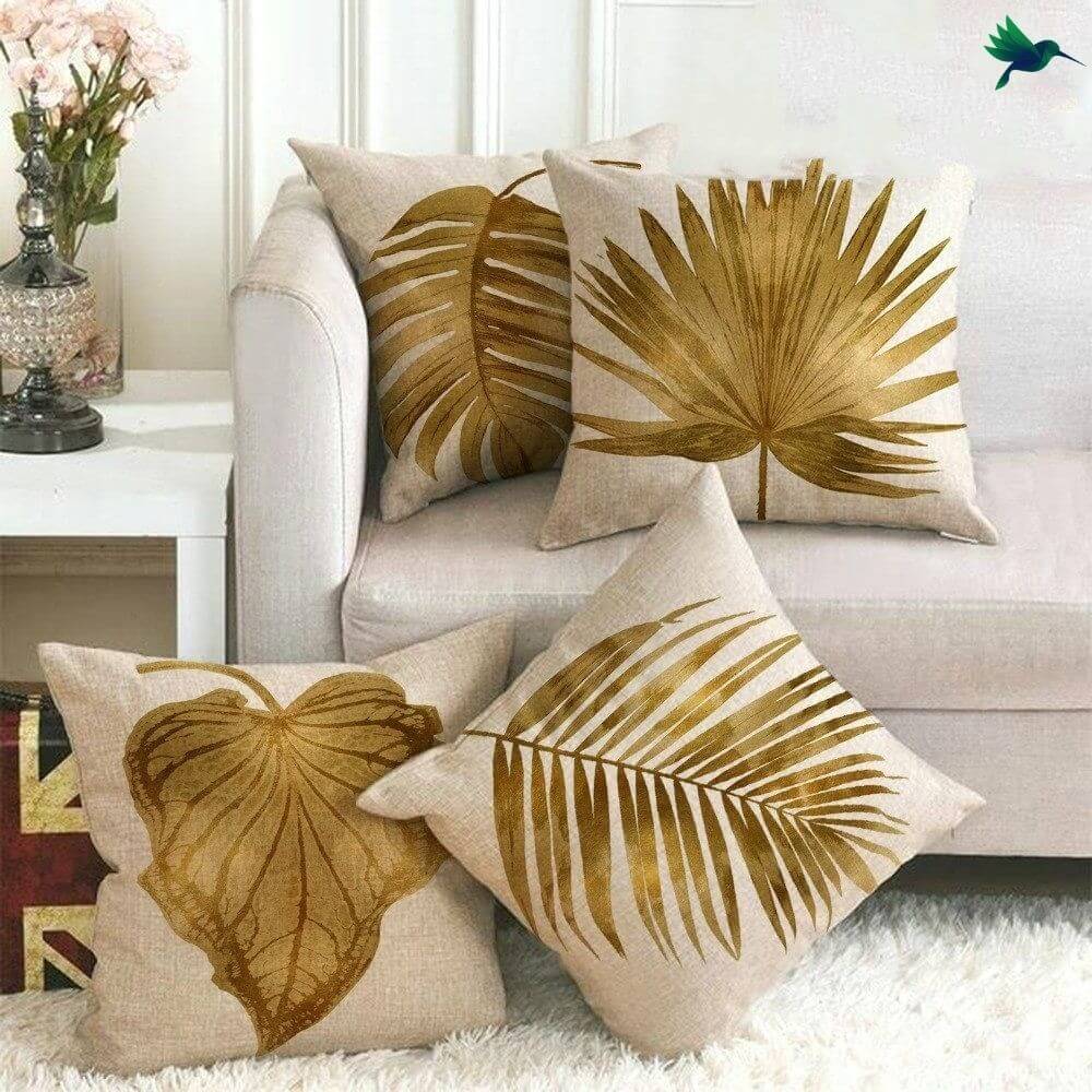 Coussin Feuille Dorée Déco-exotique.fr