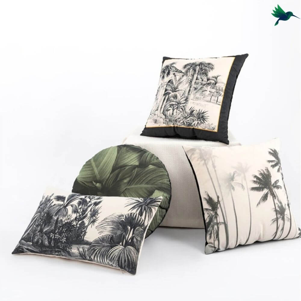 Coussin Jungle Noir et Blanc - Déco-exotique.fr