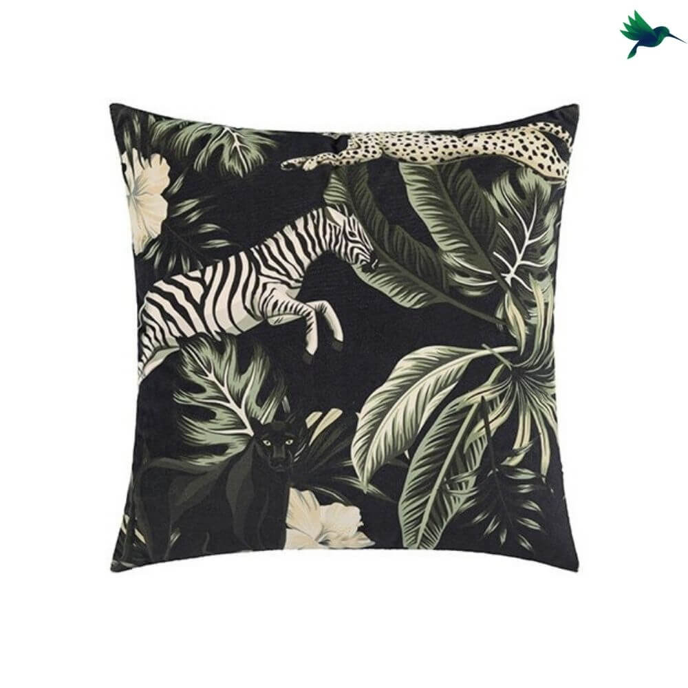 Coussin Jungle Noir et Vert - Déco-exotique.fr