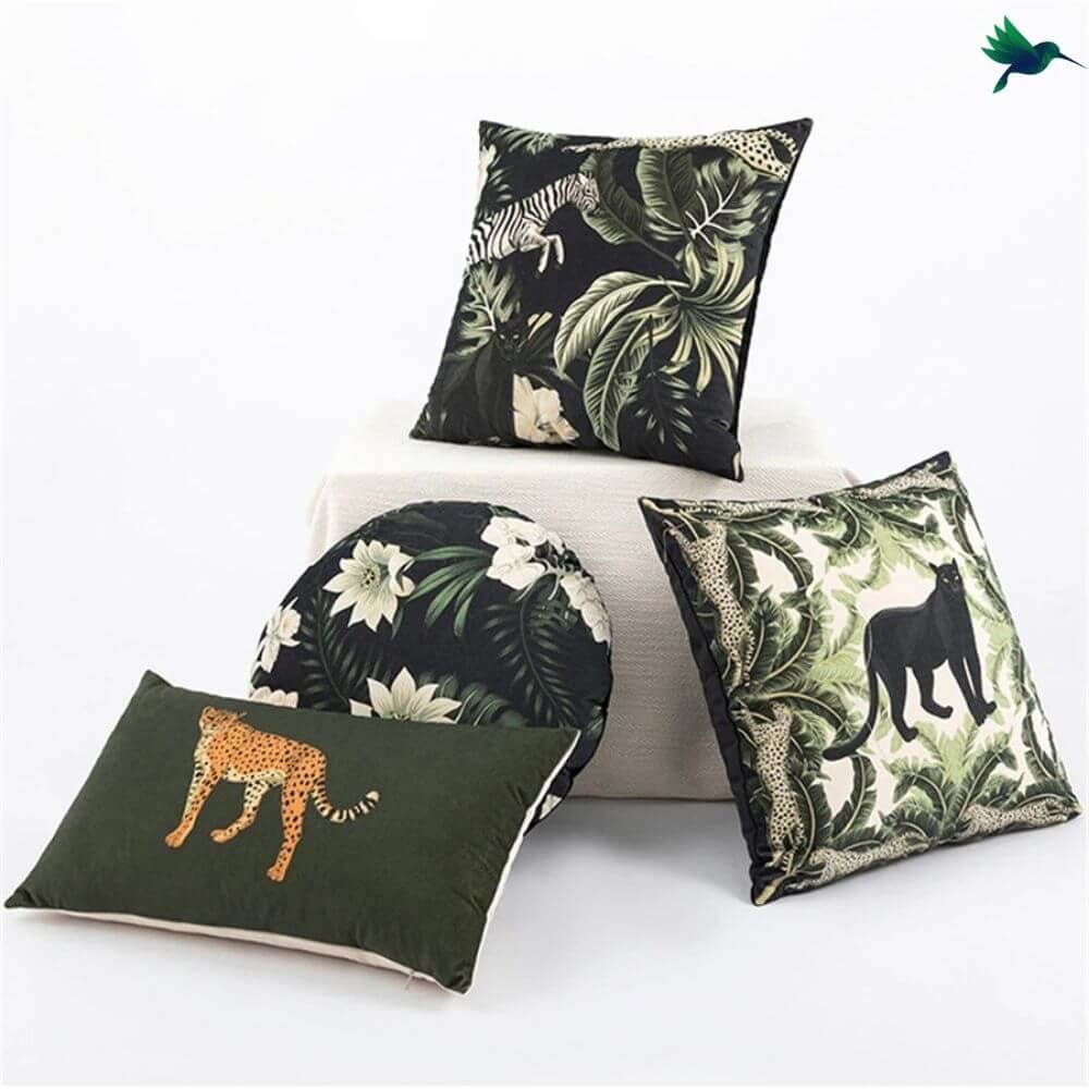 Coussin Jungle Noir et Vert - Déco-exotique.fr