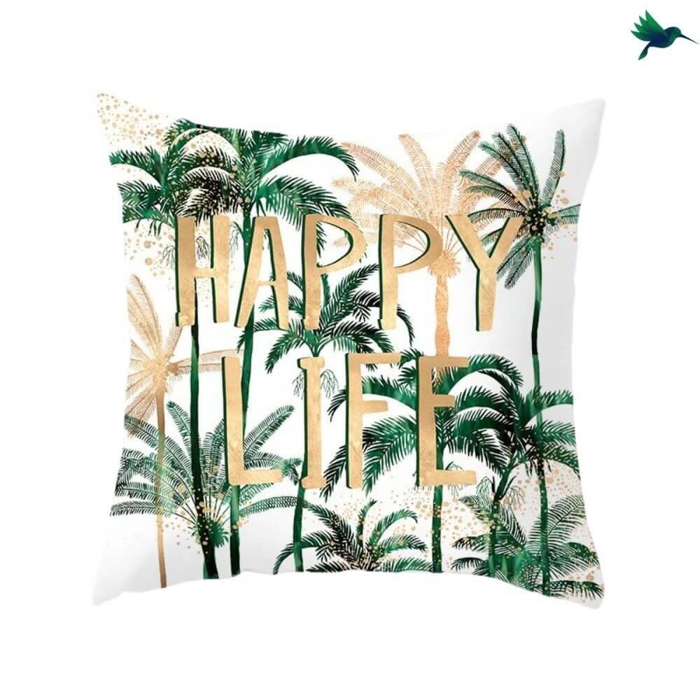 Coussin Tropical "Happy Life" - Déco-exotique.fr