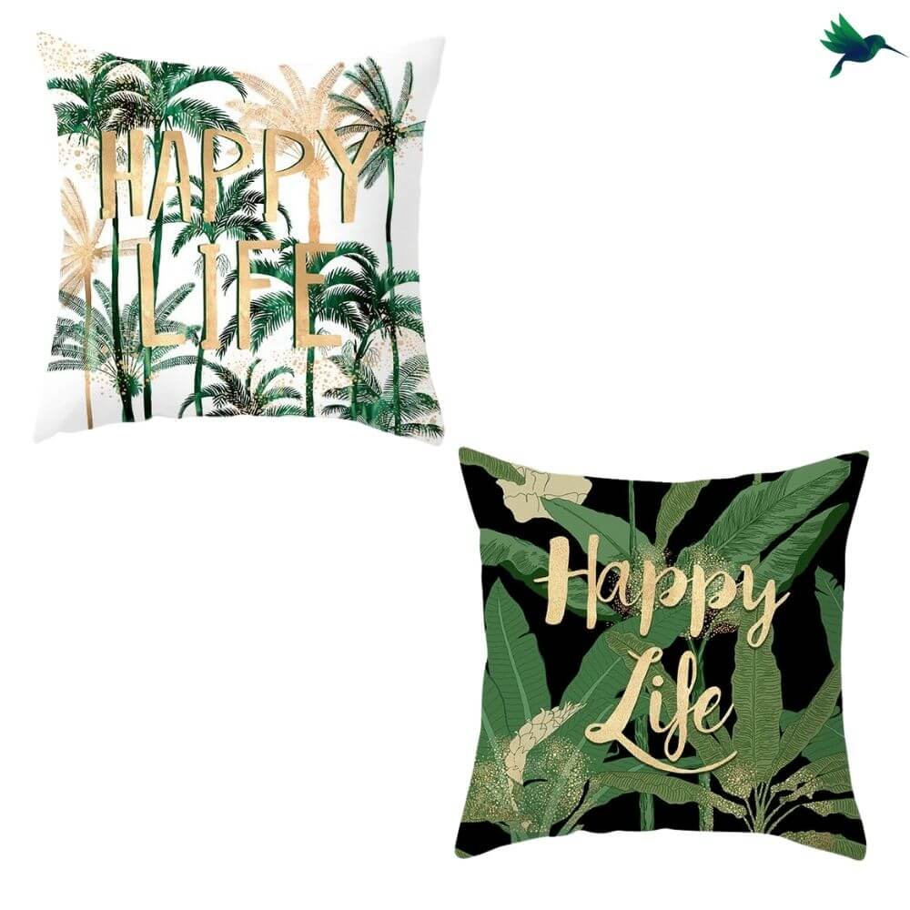 Coussin Tropical "Happy Life" - Déco-exotique.fr