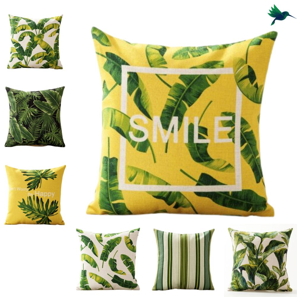 Coussin Tropical jaune et vert Déco-exotique.fr