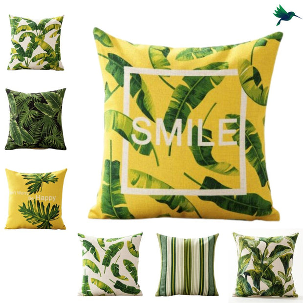Coussin Tropical jaune et vert Déco-exotique.fr