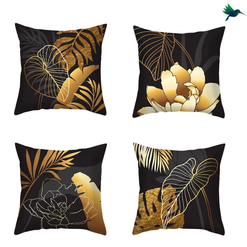 Coussin Tropical noir et or Déco-exotique.fr