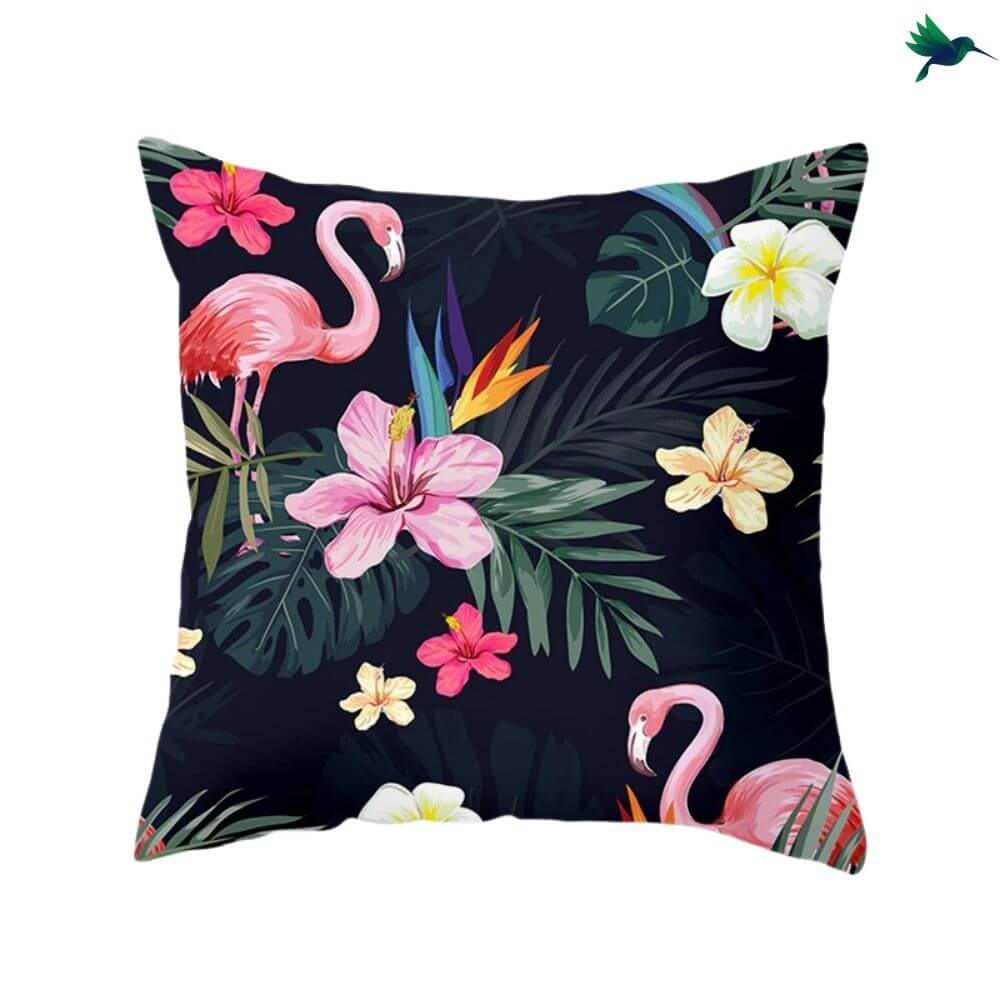 Coussin noir Flamant rose Déco-exotique.fr