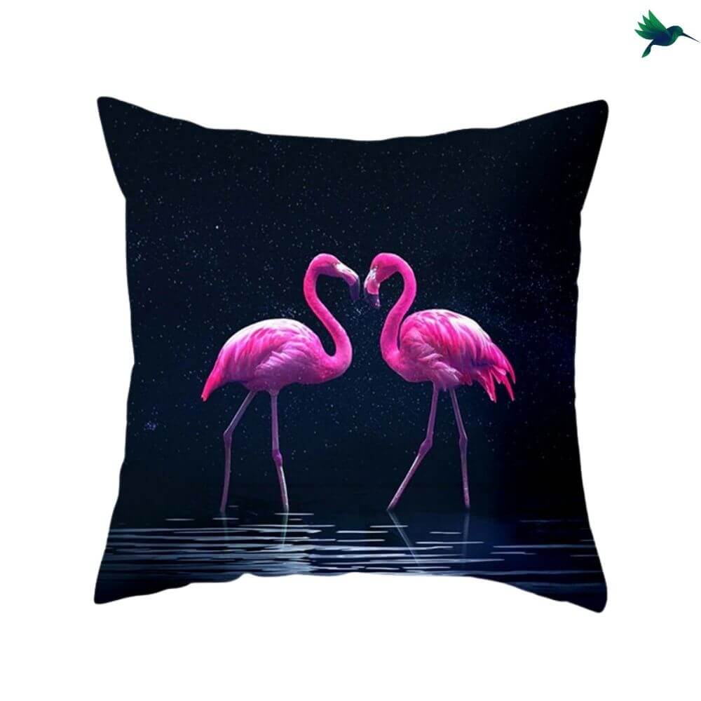 Coussin noir Flamant rose Déco-exotique.fr