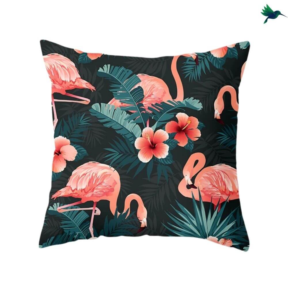 Coussin noir Flamant rose Déco-exotique.fr