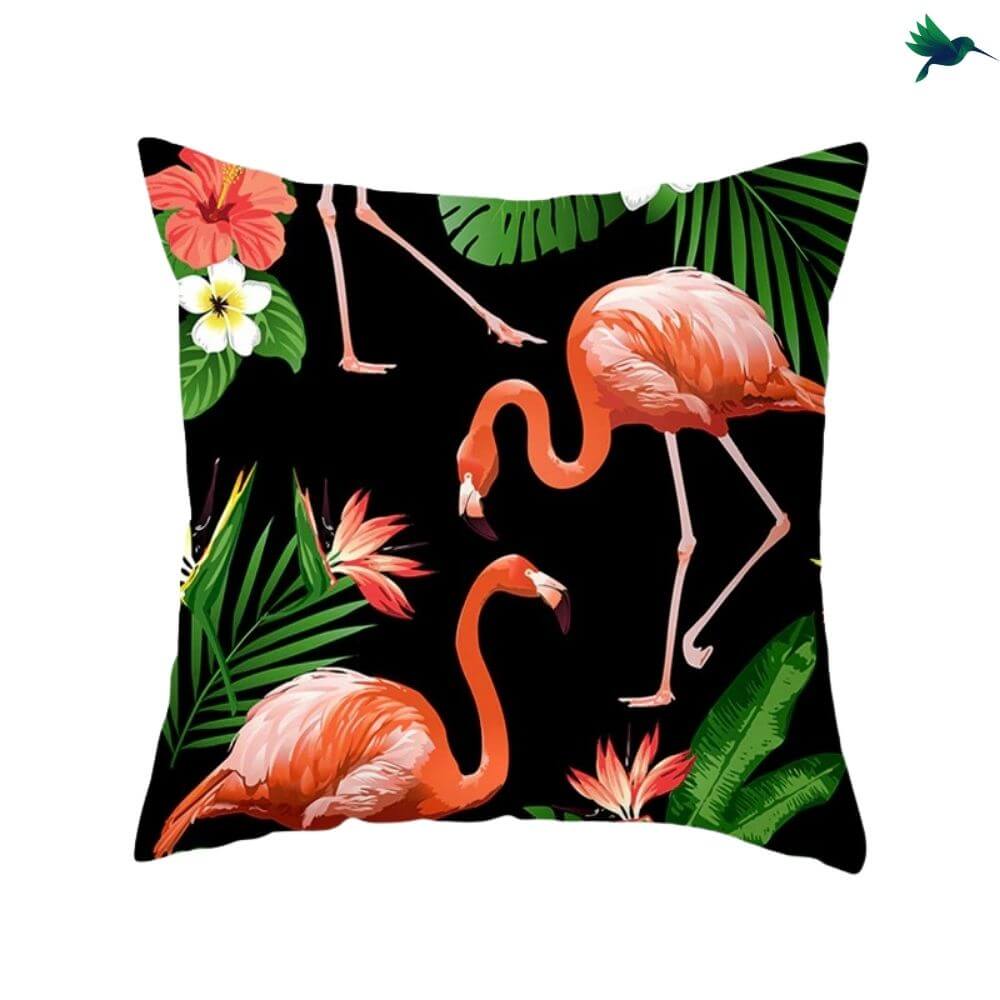 Coussin noir Flamant rose Déco-exotique.fr