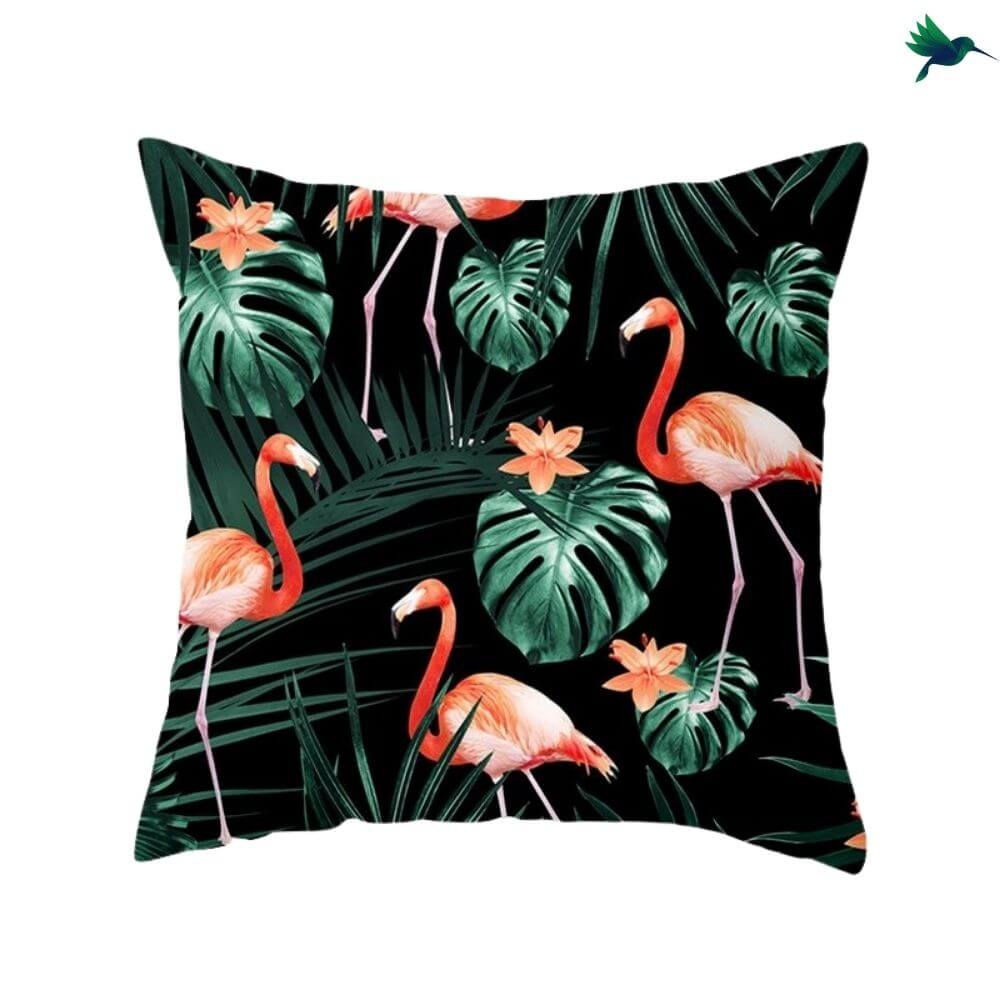 Coussin noir Flamant rose Déco-exotique.fr