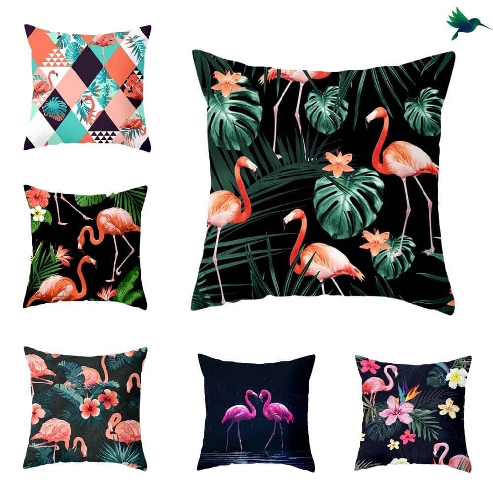 Coussin noir Flamant rose Déco-exotique.fr