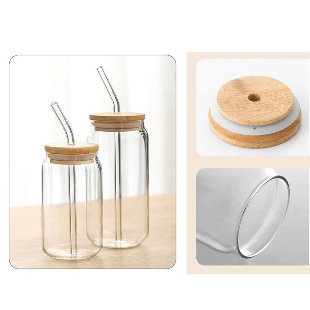 Gobelet en Verre avec Couvercle et Paille Déco-exotique.fr