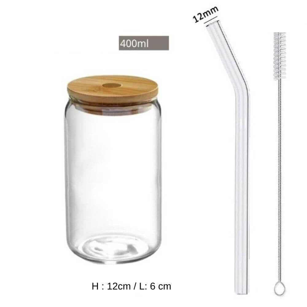 Gobelet en Verre avec Couvercle et Paille Déco-exotique.fr