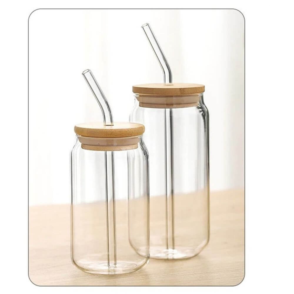 Gobelet en Verre avec Couvercle et Paille Déco-exotique.fr