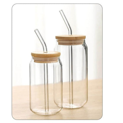 Gobelet en Verre avec Couvercle et Paille Déco-exotique.fr