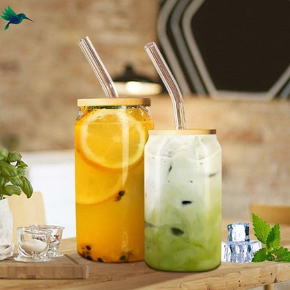 Gobelet en Verre avec Couvercle et Paille Déco-exotique.fr