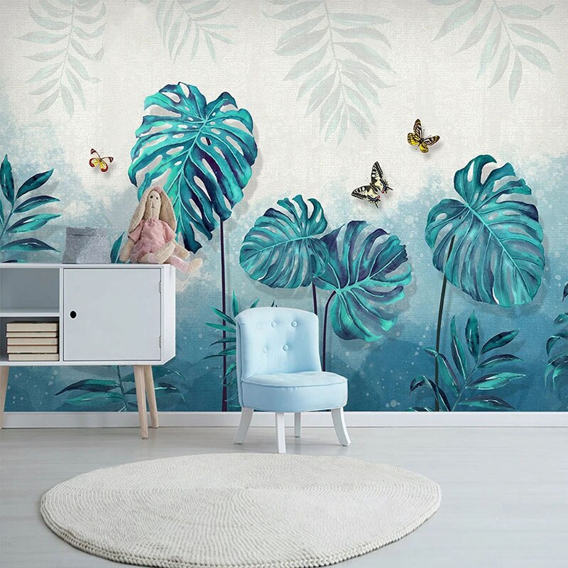 Papier peint Monstera bleu Déco-exotique.fr