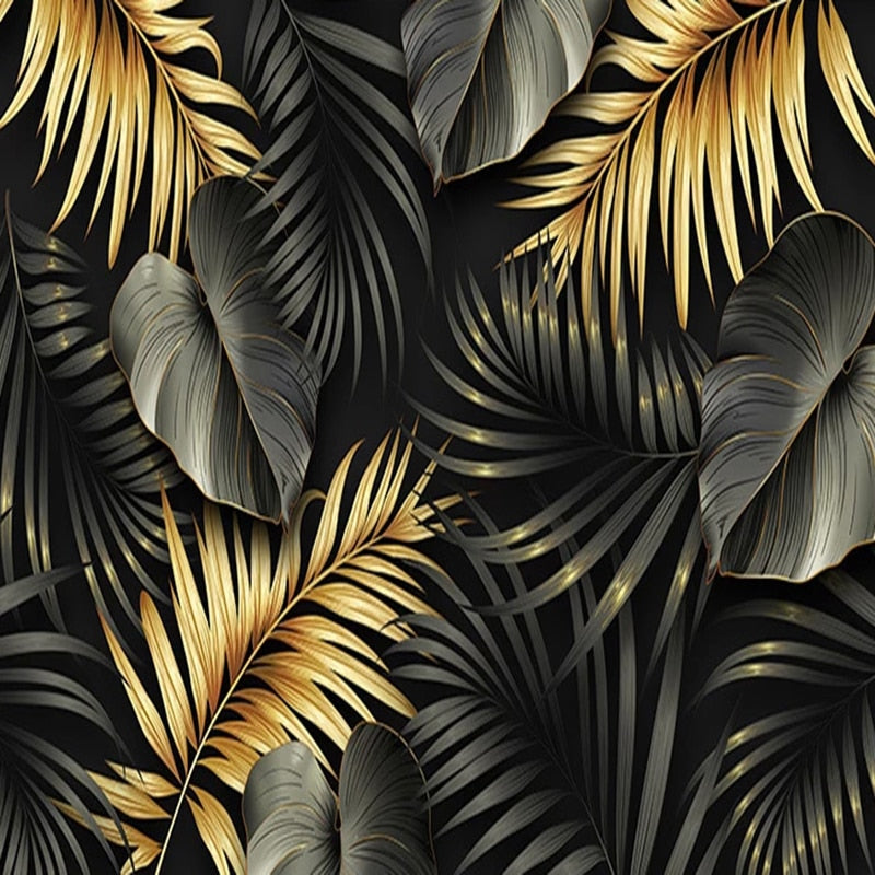 Papier peint Tropical noir doré Déco-exotique.fr