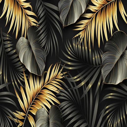 Papier peint Tropical noir doré Déco-exotique.fr