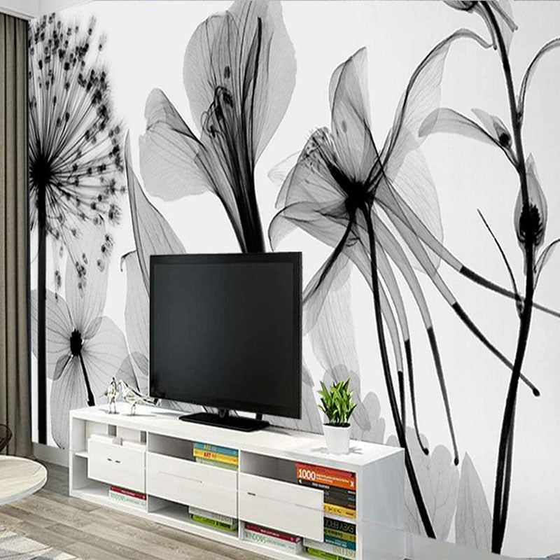 Papier peint Fleuri noir et blanc Déco-exotique.fr