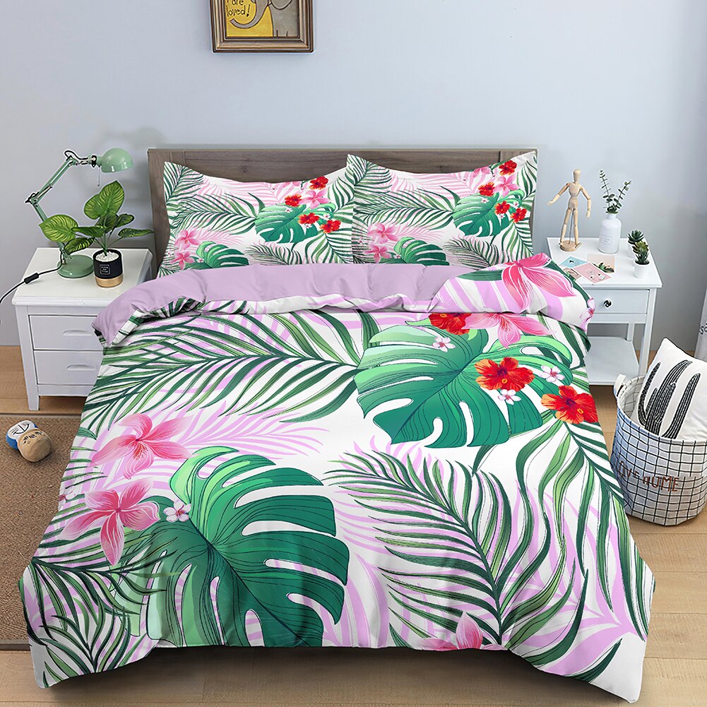 Housse de couette Tropical rose et vert Déco-exotique.fr