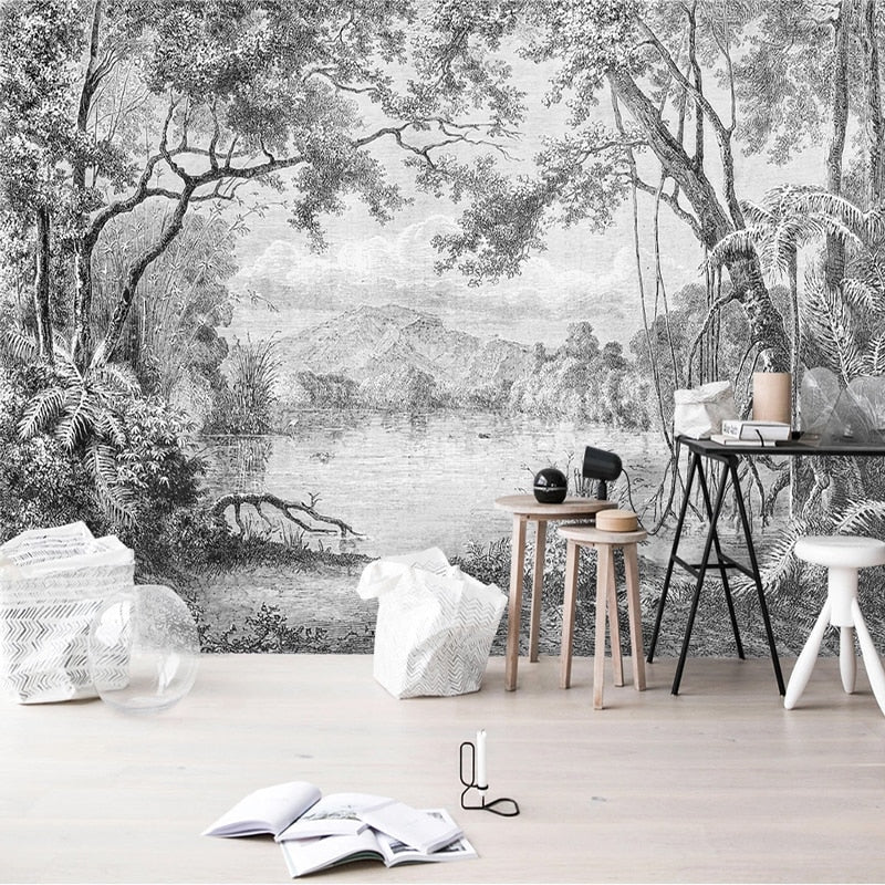 Papier peint Noir et Blanc Jungle Déco-exotique.fr