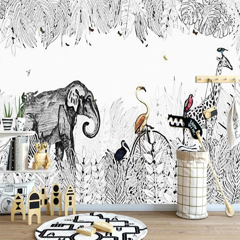 Papier peint Jungle Animaux noir et blanc Déco-exotique.fr