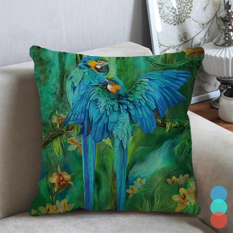 Coussin Jungle aux Oiseaux Déco-exotique.fr