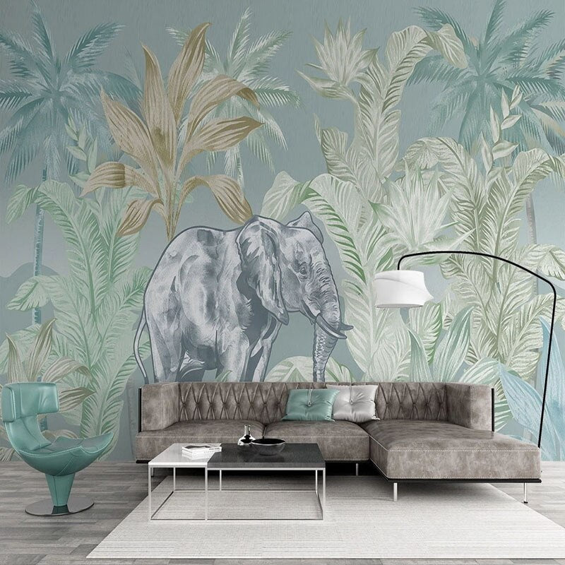 Papier peint Jungle Eléphant Déco-exotique.fr