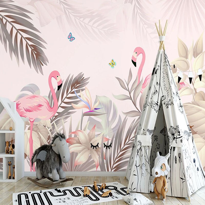 Papier peint Flamant rose Fille Déco-exotique.fr