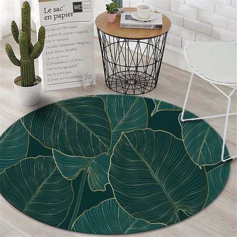 Tapis Jungle Feuille Rond Déco-exotique.fr