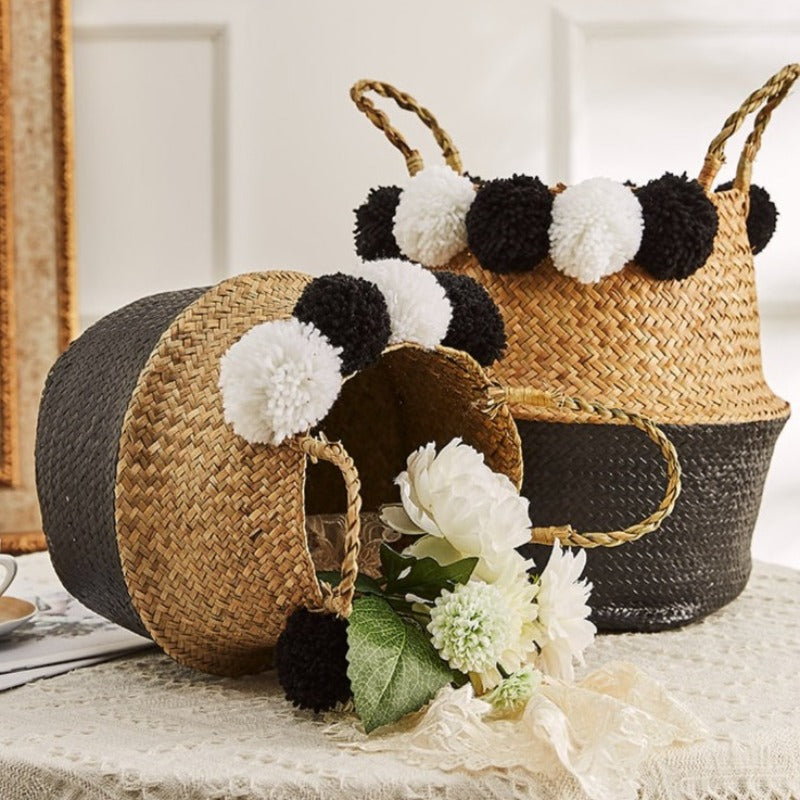 Panier en Osier avec Pompon Déco-exotique.fr