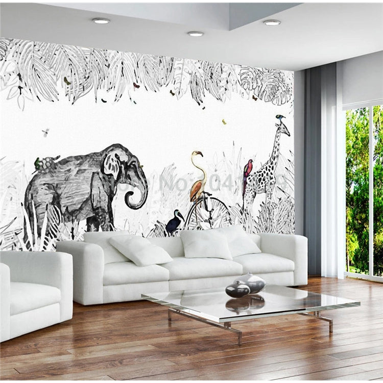 Papier peint Jungle Animaux noir et blanc Déco-exotique.fr