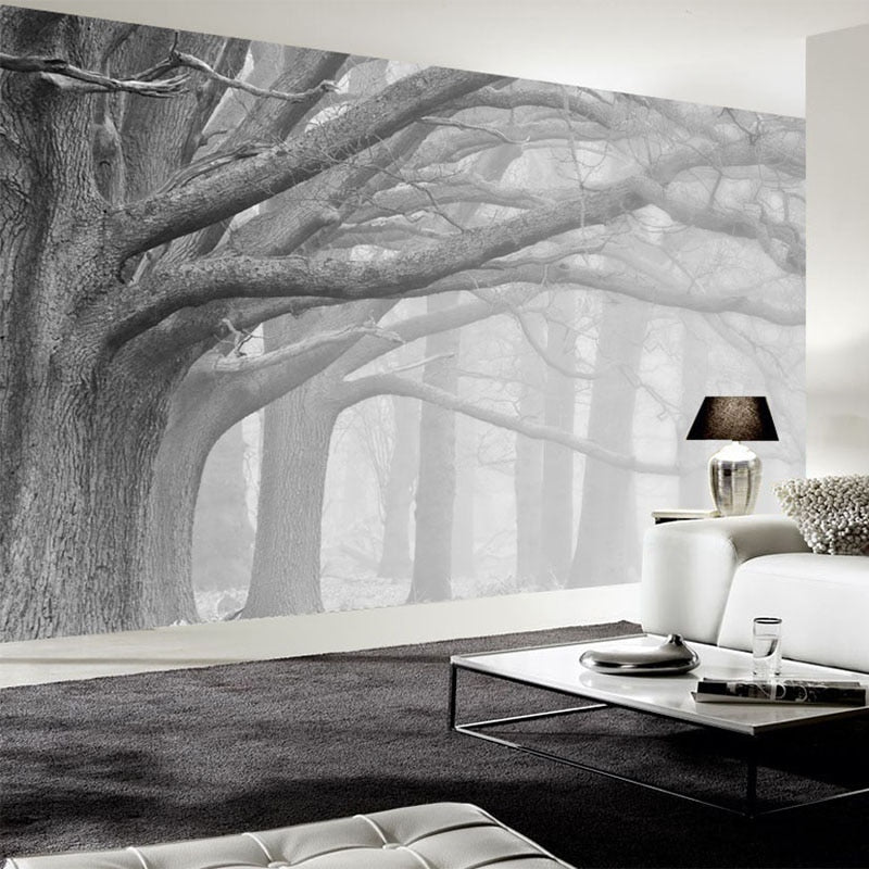 Papier peint Jungle Arbre noir et blanc Déco-exotique.fr