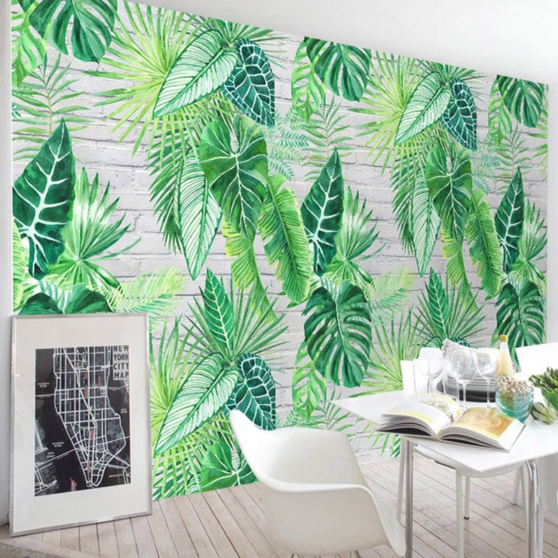 Papier peint motif Feuille verte Déco-exotique.fr