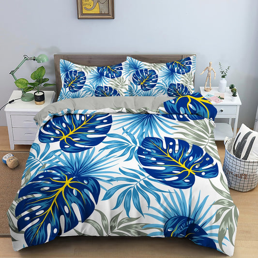 Housse de couette Monstera bleu Déco-exotique.fr