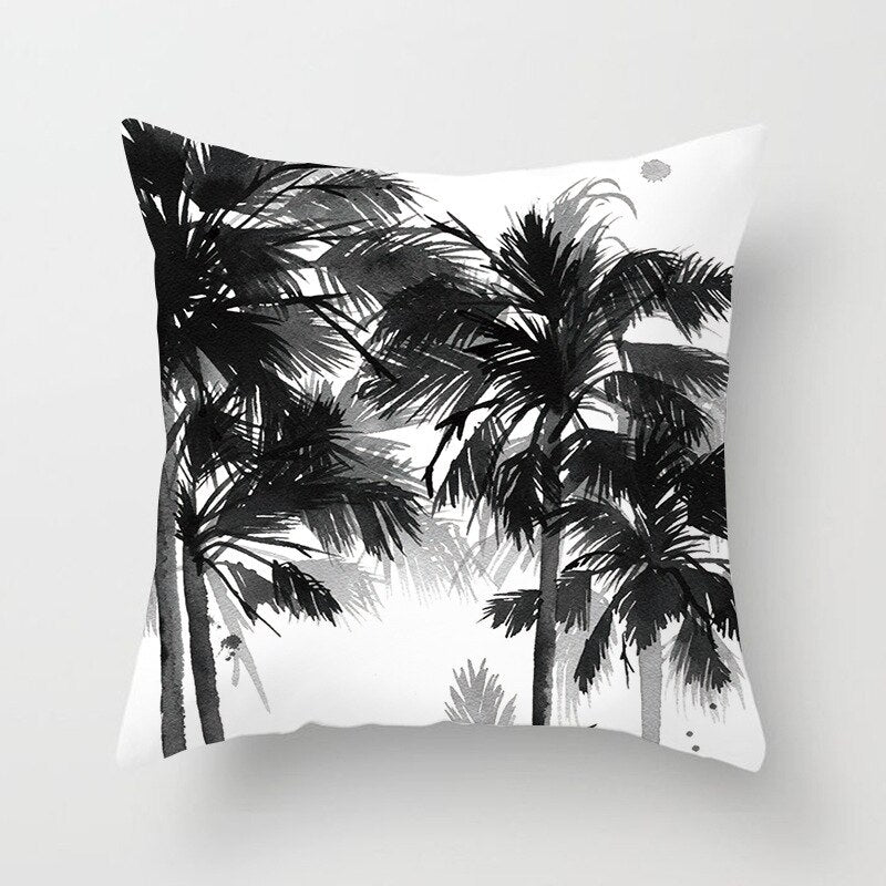 Coussin Palmier noir et blanc Déco-exotique.fr