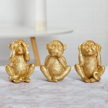 3 Singes déco Or Déco-exotique.fr