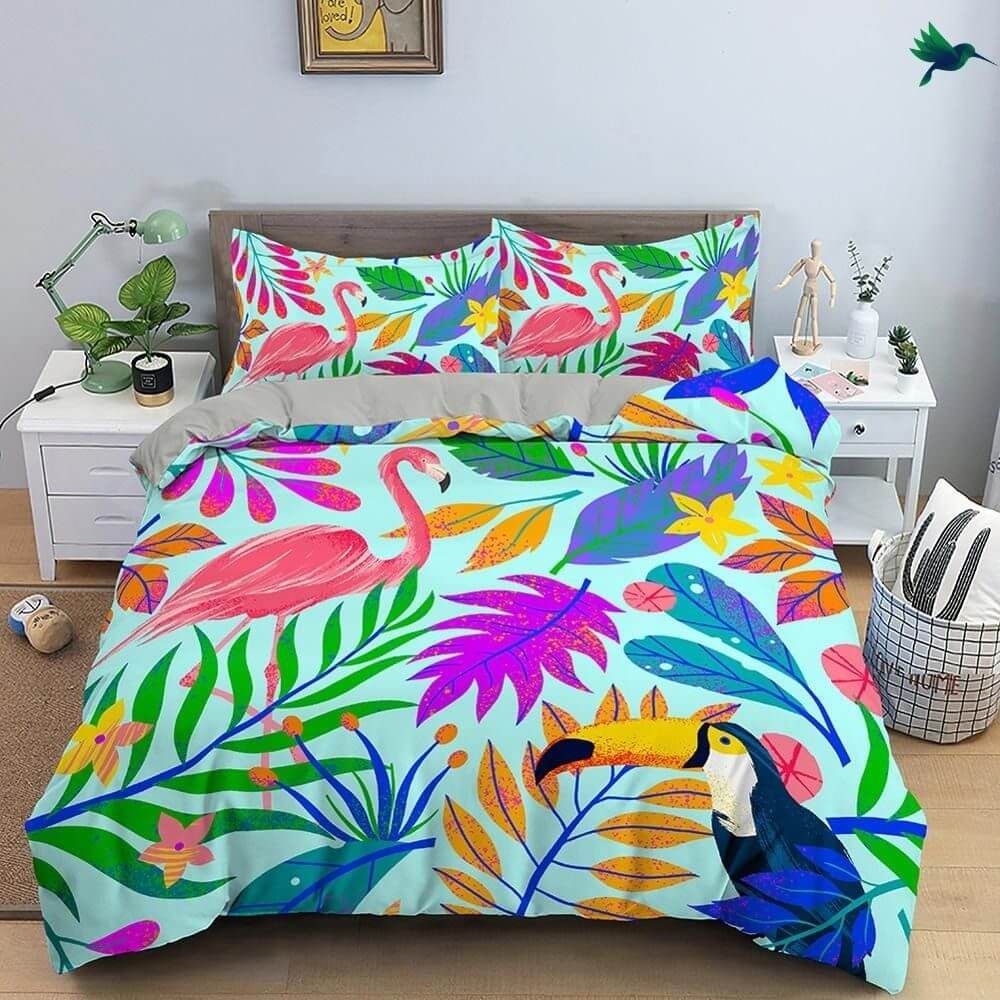 Housse de Couette Tropical - Toucan et Flamant Déco-exotique.fr