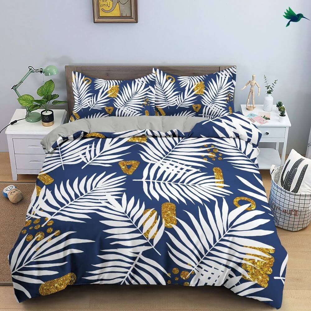 Housse de Couette Tropical Bleu et Blanc - Déco-exotique.fr