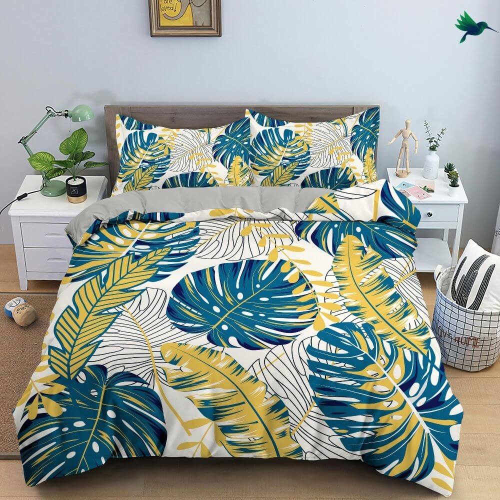 Housse de Couette Tropical Bleu et Jaune - Déco-exotique.fr