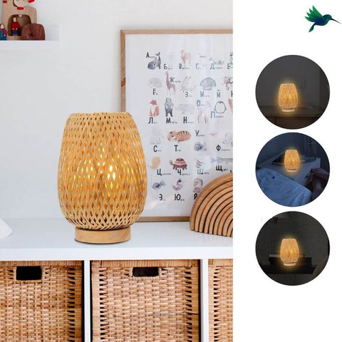 Lot de 2 lampes de chevet en bambou 20 cm avec ampoule et variateur pour la  décoration de la maison, support en bois naturel -  France