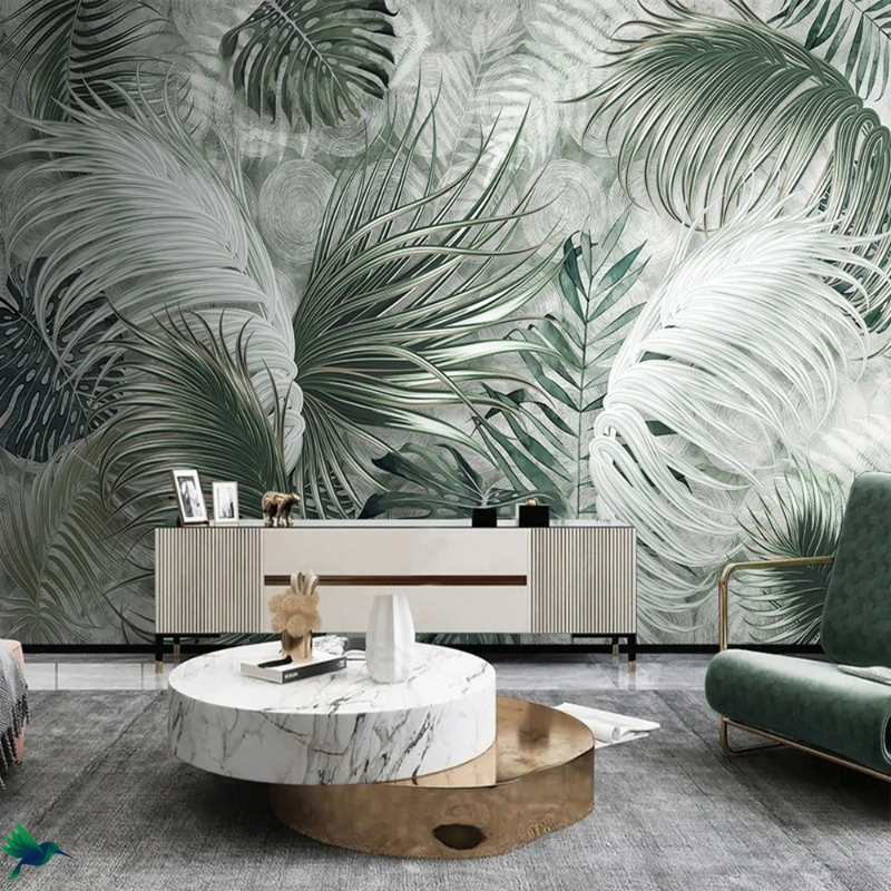 papier peint tropical vert main image 1