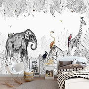 Papier peint Jungle Animaux noir et blanc Déco-exotique.fr